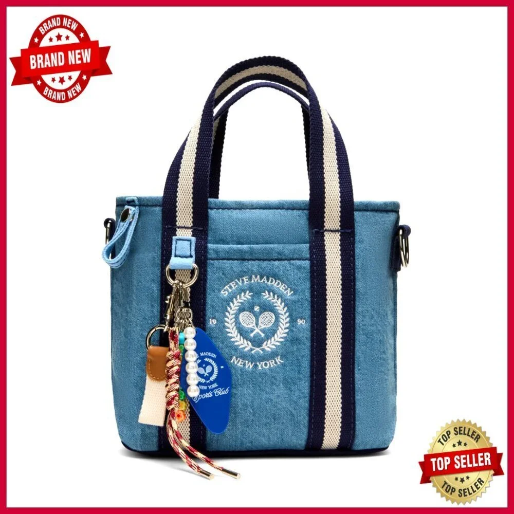 Canvas Mini Tote Crossbody Bag with Removable Strap and Charm